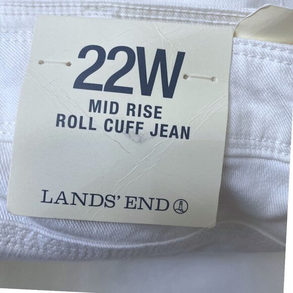 Lands End White Jeans Plus Size 22W Mid Rise Roll Cuff Womens Crop Slimming Pant - Picture 6 of 14
